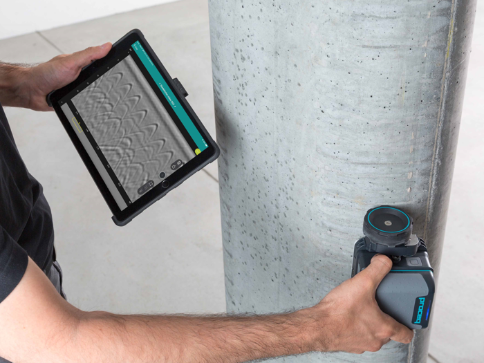 GP8800 Concrete inspections and structural imaging with SFCW ground penetrating radar technology now fits at the palm of your hand